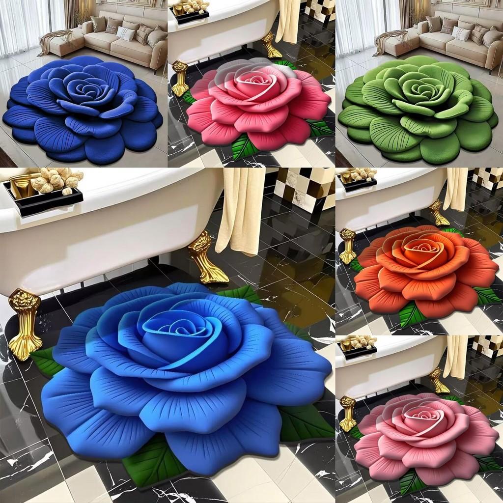Flowers Print Rose Floor Mat Bathroom Water Absorbing Foot Mat Home Slip Anti