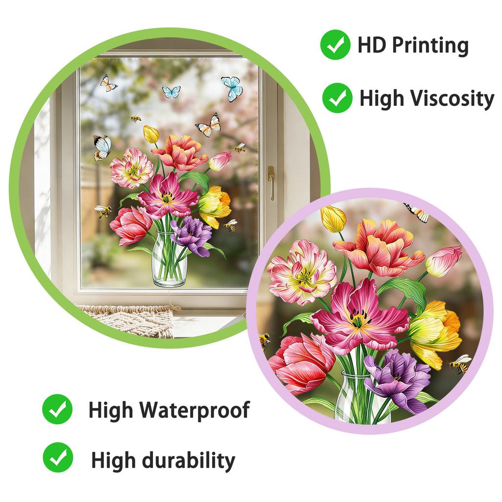 Creative Tulip Static Cling Glass Film Wall Sticker for Kids Room Bedroom Home Decor