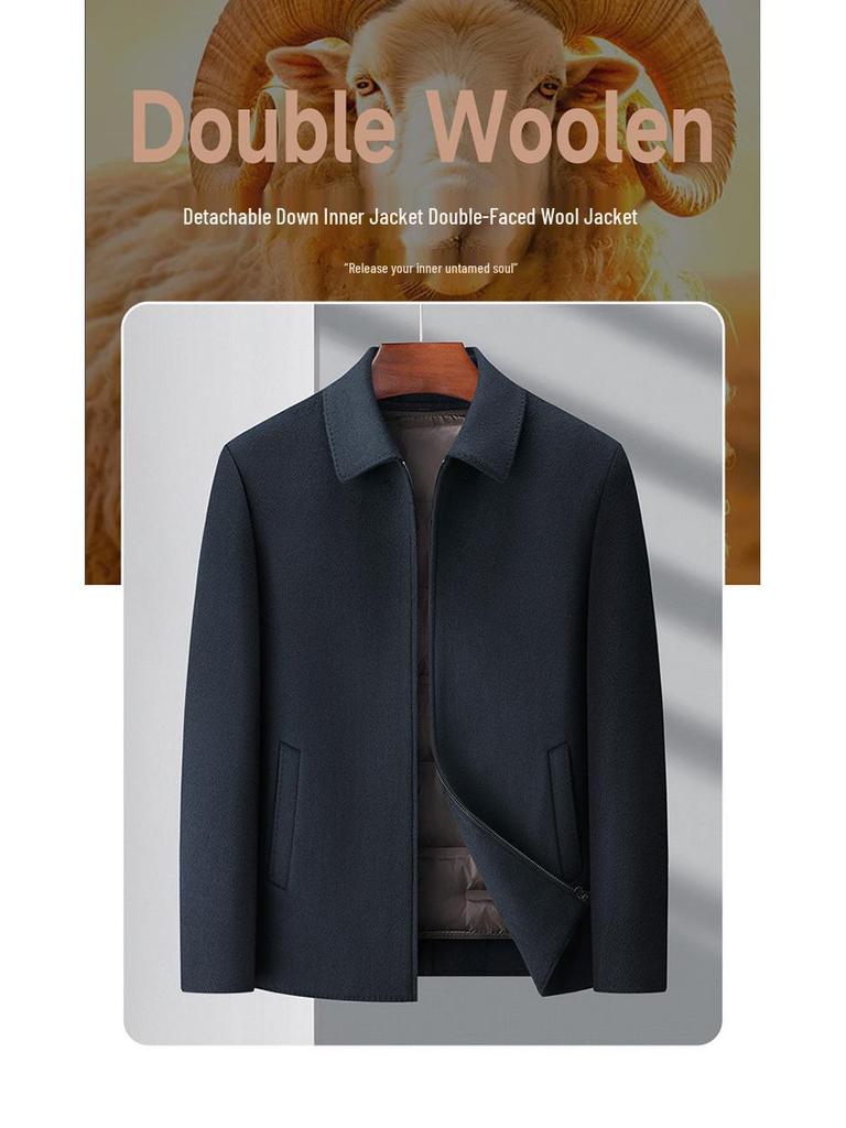 Brand Men's 2025 Autumn/Winter Wool Coat - Lapel, Detachable Down Lining, Double-Faced Wool Overcoat.