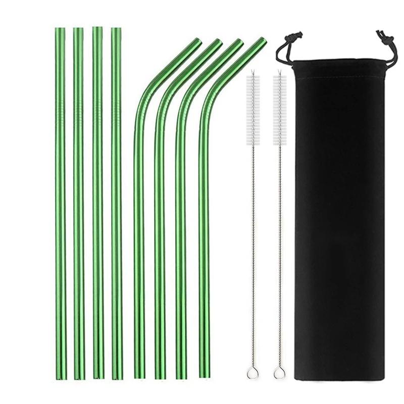 Mixing Color Reusable Metal Drinking Straws 304 Stainless Steel Straw Set with Cleaner Brush Bar Drinkware Party Accessory