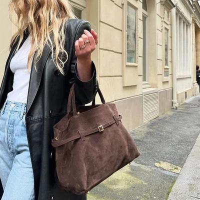 Monochromatic Suede Leather Women's Bag Large Capacity Matte Cowhide Women's Shoulder Bag Coffee Bag