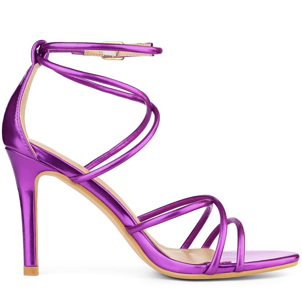 Allegra K Strappy Sandals with Stiletto Heels, Open Toe, Women's High Heels, Party, Spring/Summer, Purple, Size 27.0cm