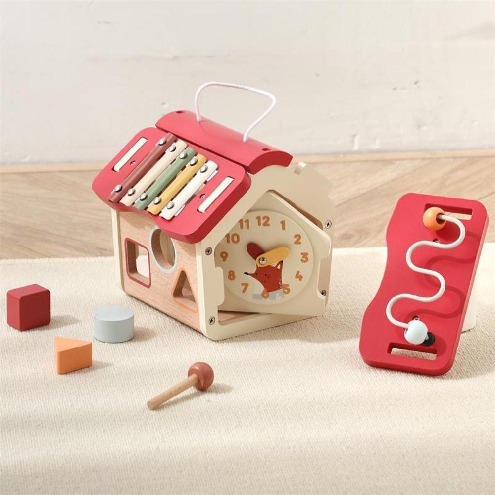 

Shape Sorter Kids Wooden Montessori Toys Busy Board Musical Instrument Toys Birthday Gifts червоний