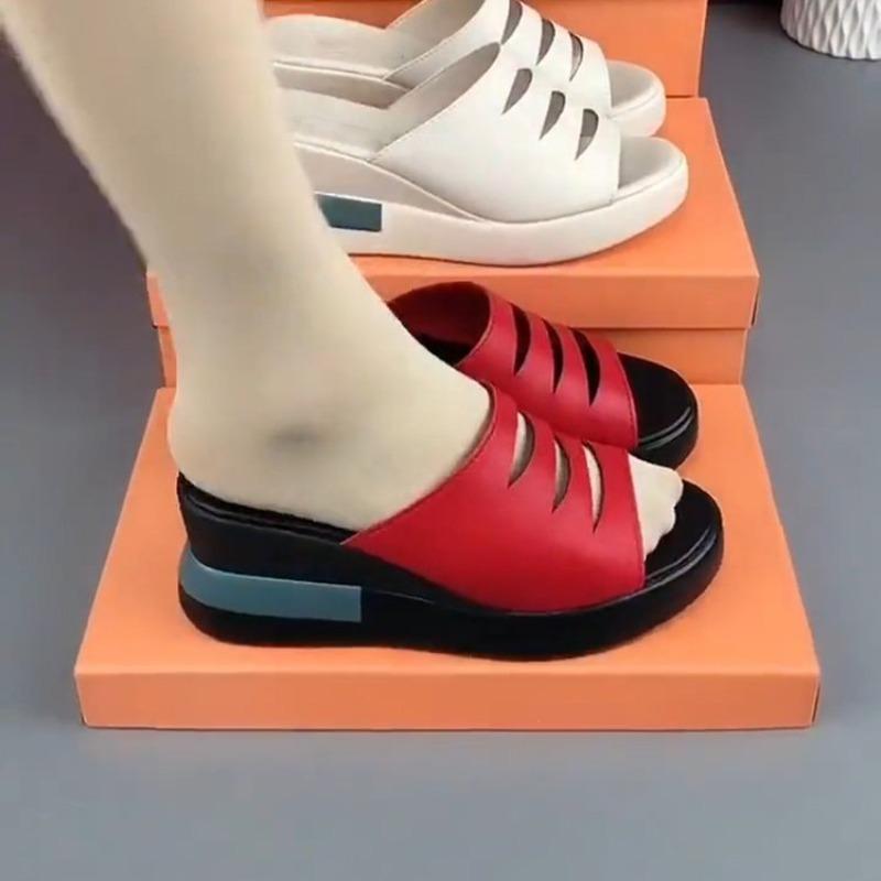Thick-soled Women's Shoes, Fashionable New Style, Wedge Heel, Cake, Large Size, Fish-mouth Flip-flops