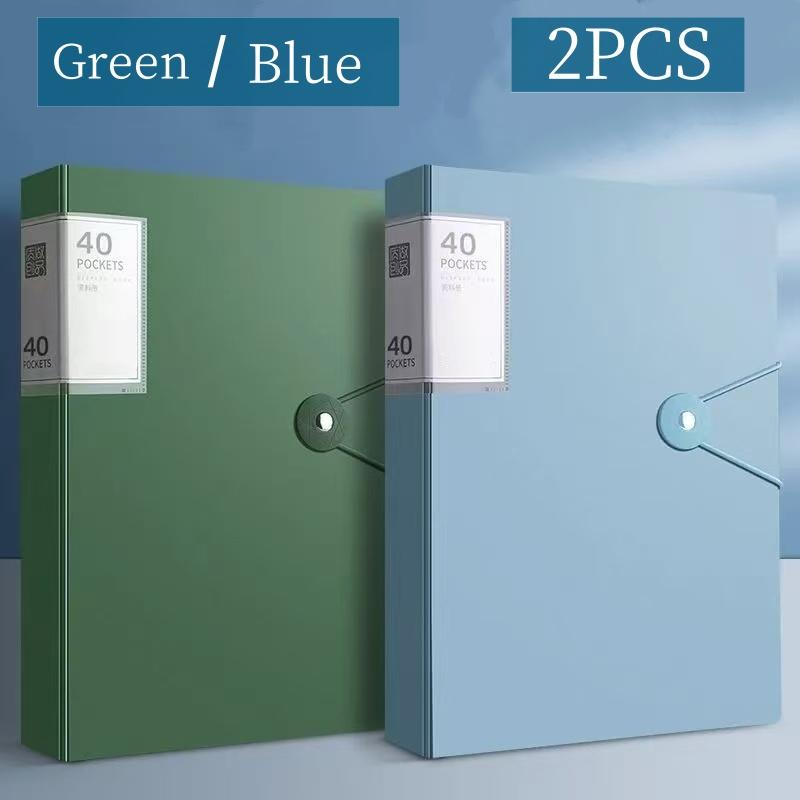 2pcs A4 File Folder with 60 Plastic Pockets Portable Organizer for Office School Home Visible Professional Document File Storage