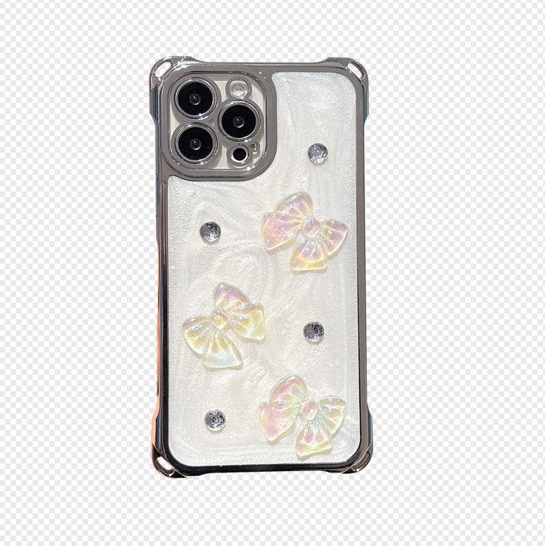 

Square Anti-Drop Rhinestone Heart Bow iPhone 17 Air/16 Pro Max Case 16 Pro Max серебряный