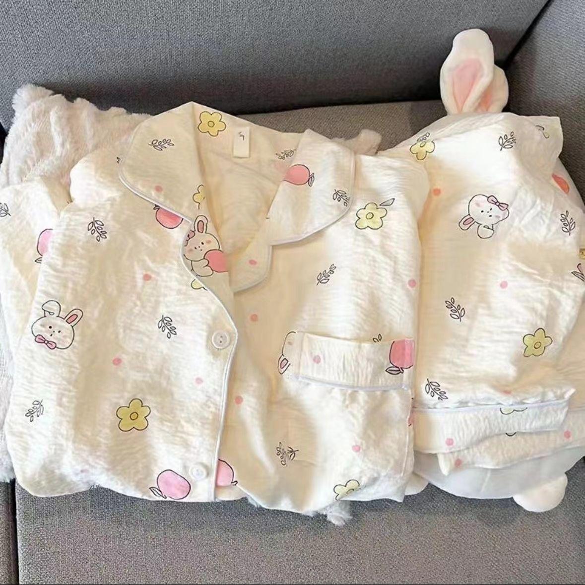 

Женский весенне-осенний трансграничный пижамный комплект с лацканами: Топ с длинным рукавом и брюки, можно носить на улице L