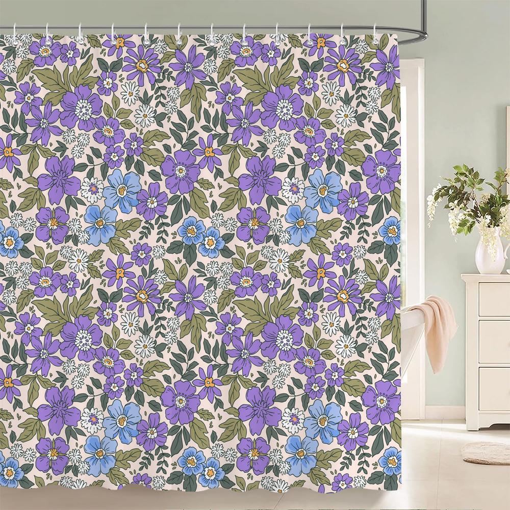 European Retro Flower Printed 3D Bath Curtains Waterproof Polyester Fabric Washable Bathroom Shower Curtain Screen With Hooks