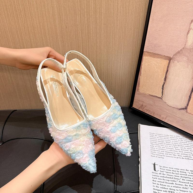 Spring new pointed head thin heel high heel temperament not tired feet fashionable sexy bag head lace half drag