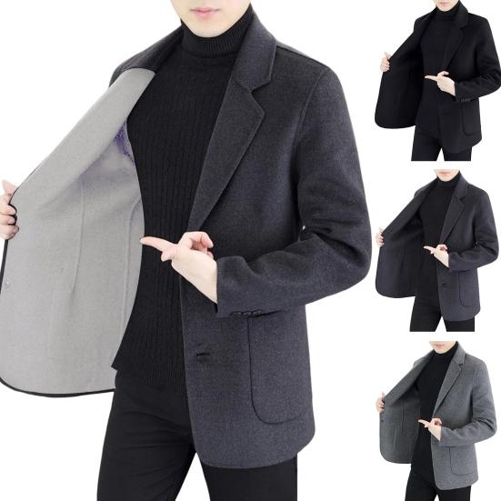 Yousheng Wool Suit Coat Lapel Long Sleeve Single Breasted Two-Button Jacket with Pockets Solid Color Suit Jacket