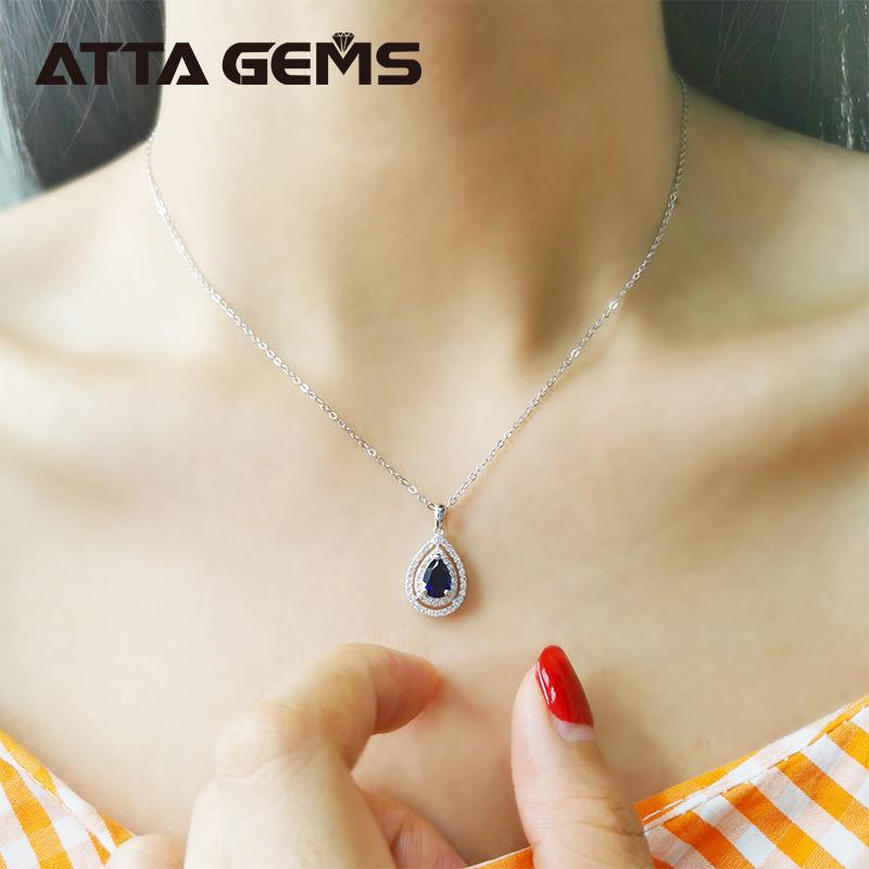 Gioielli in Argento Sterling 925 con Zaffiro Blu Pietra Preziosa Naturale Zaffiro Blu a Goccia d'Acqua Elegante Ciondolo per Donna