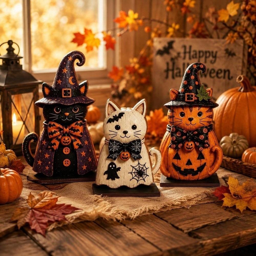 3pcs Rustic-style Halloween Figurine Pumpkin Tabletop Decoration Living Room