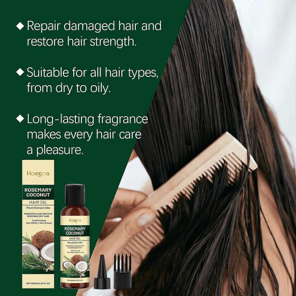 Hoegoa Rosemary Coconut Hair Oil Nourishes, Moisturizes, Leaves Fragrance, Pamper Hair, And Softens Hair Essence