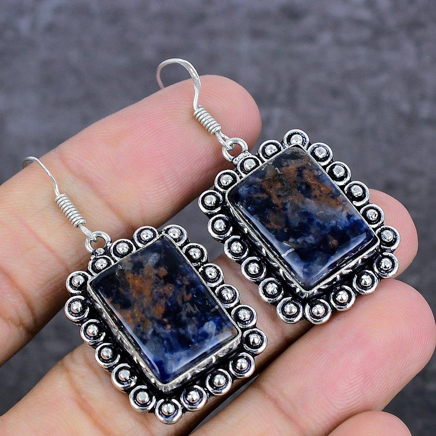 Natural Sodalite Gemstone 925 Sterling Silver Jewelry Earring 2.01" B9j24