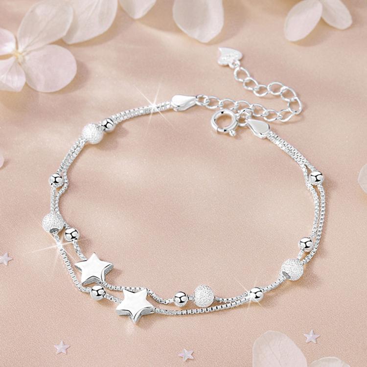 925 Silver Star Moon Bracelet Women Fashion Korean Crystal Double Layer Charm Party Jewelry Gift