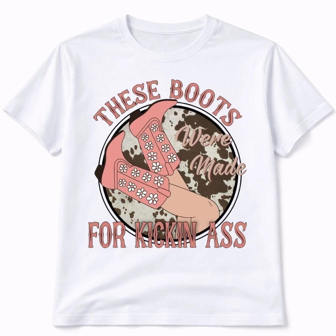 Boots Western Graphic T Shirt Trendy Boutique Style Tee Womens Gifts White S