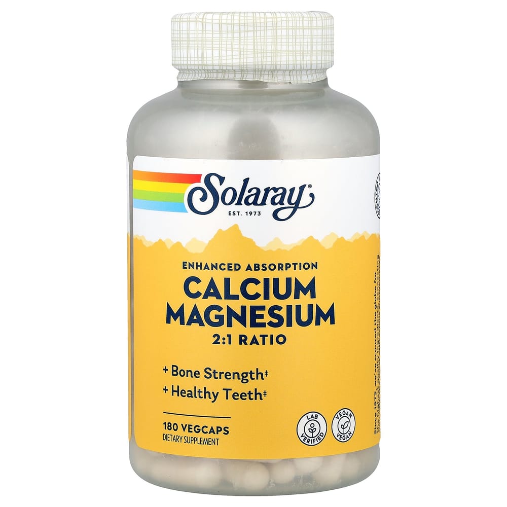 Solaray Calcium Magnesium 2:1 Ratio Veggie Capsules, 180 Tablets