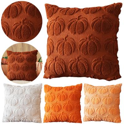 Fall Pillow Covers Halloween Decorations Autumn Rust Pumpkin Throw Pillow Cases Soft Plush Faux Fur Wool Couch Cushion Case 45CM