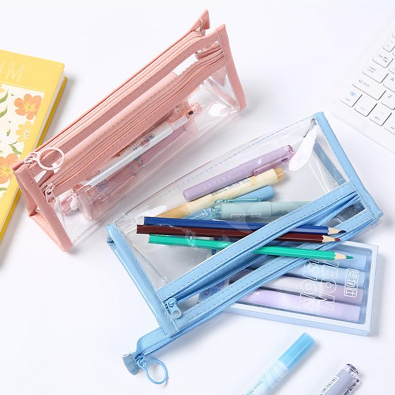 Transparent Pencil Case Large Capacity Simple Pen Bag Waterproof Cosmetic Bag School Study Stationery Office Supplies Makeup Bag