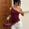 European and American Summer New Metal Buckle Slanted Shoulder Lace Splicing Irregular Hem Vest