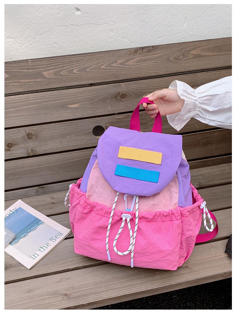 Kids' Lightweight Color Block Backpack: Large Capacity Kindergarten Bag with Drawstring for Boys and Girls