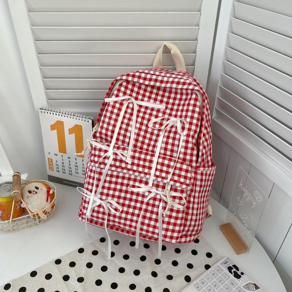 New Ribbon Bow Students Backpack Y2k Large Capacity School Bag Plaid College Backpack Students