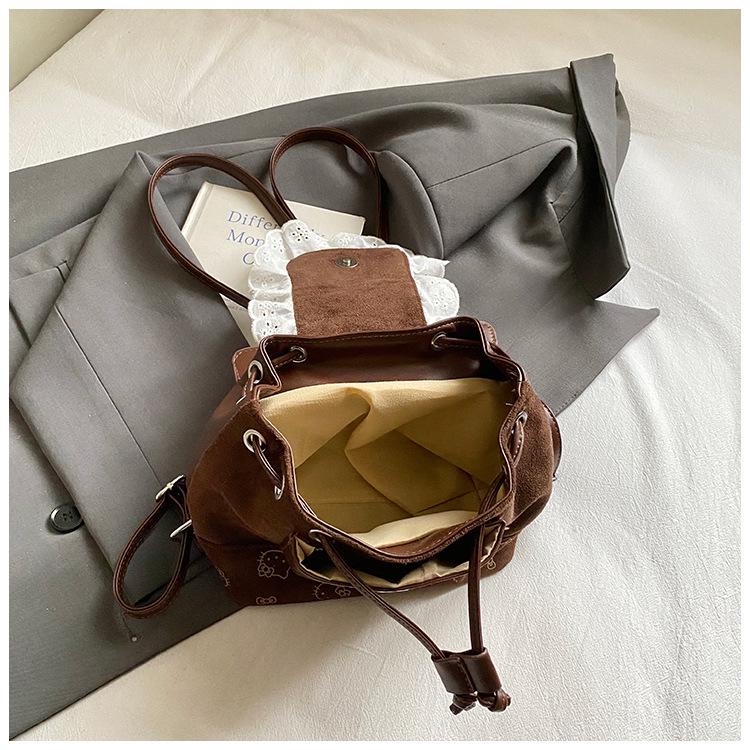 Korean Style Cartoon Backpack for Women - Cute Lace Design, Autumn & Winter 2025