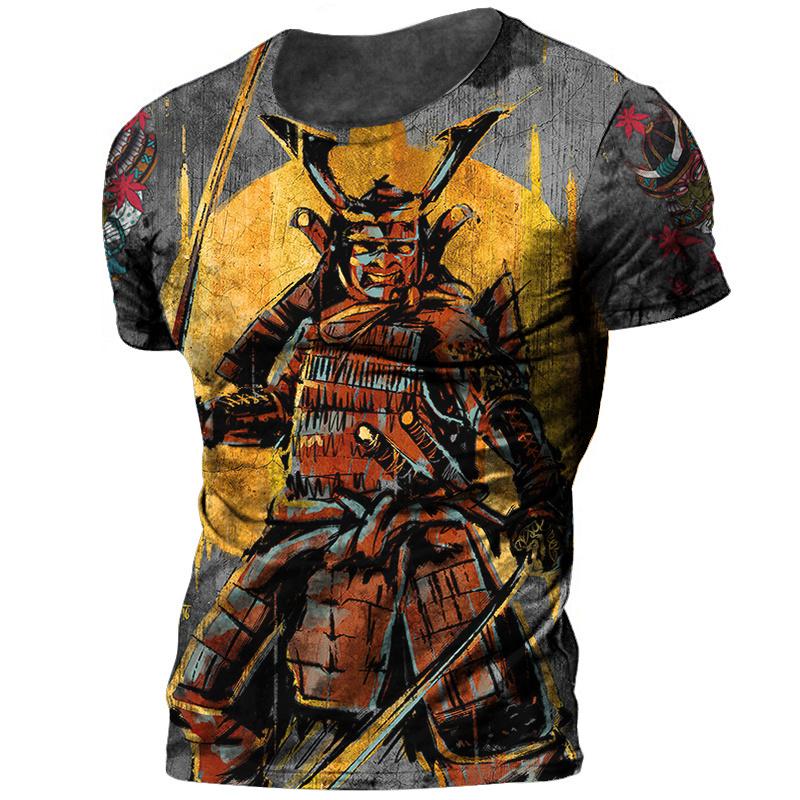 2022 Vintage Japan Samurai Men's T Shirt O-Neck Cotton Short Sleeve Tops 3D Print Oversized Punk Streetwear Men's Clothing Tees