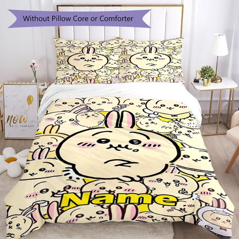 3pcs Custom Name Usagi Bedding Set Duvet Cover Closure Includes 1 Duvet Cover & 2 Pillowcases, Soft and Comfortable for All Seasons.