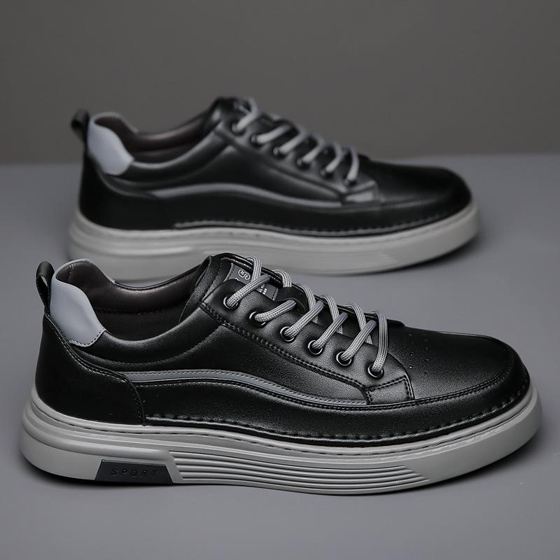 Fashion Shoes for Men Leather Casual Shoes White Flat Skateboard Shoes Street Cool Lace-up Sneaker