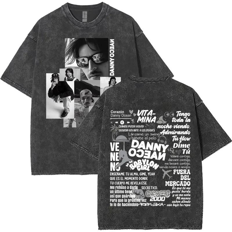 Danny Ocean Rapper Harajuku Style Letter Print Vintage Washed TShirt Unisex Hip Hop YK Loose Casual Crewneck Tee for Teens