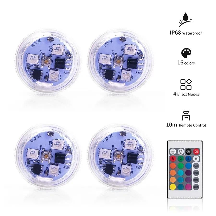 3LEDs RGB Underwater Lights Submersible Lamp Built-in CR2032 Button Battery Garden Swimming Pool Light for Aquarium Vase Bowl