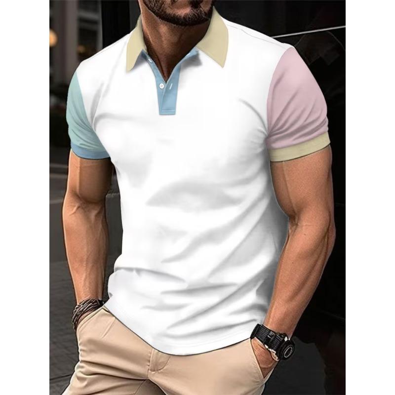 Men's Summer Short Sleeve Polo Shirts, Classic Striped Sporty Top, Fashionable Lapel Button-Up Men's Polo Shirts