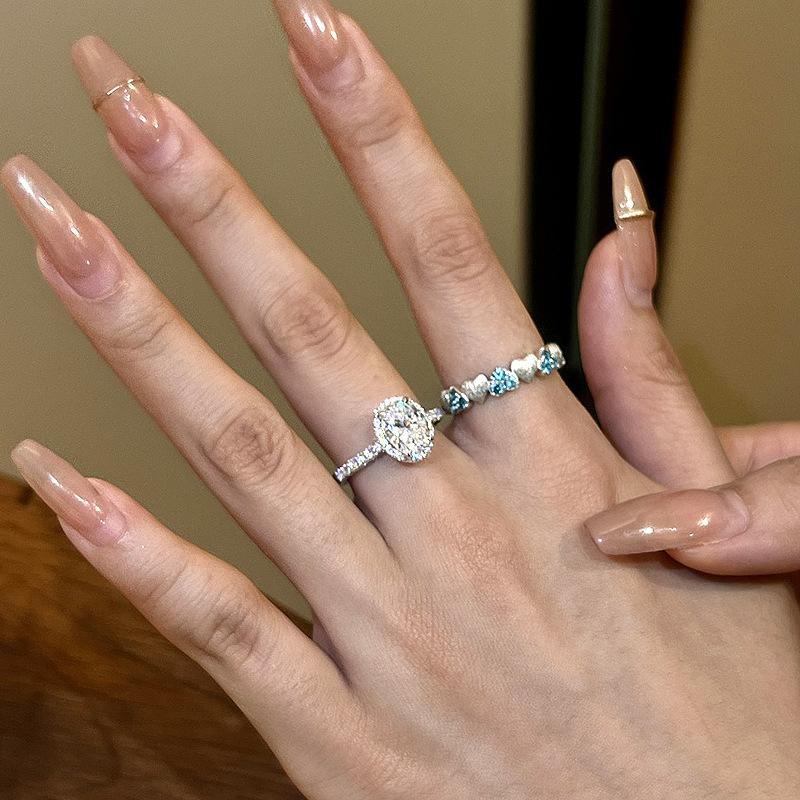 Silver  Full Diamond Oval Ring Exquisite New In Light Luxury Fashion Exquisite Engagement Rings for Women Wedding