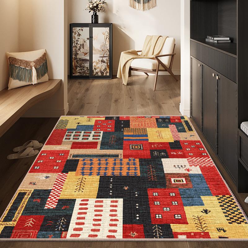 Vintage Patchwork Carpet Colorful Geometric Floral Pattern Rug Mat for Living Room Bedroom Home Decoration Modern Indoor Area