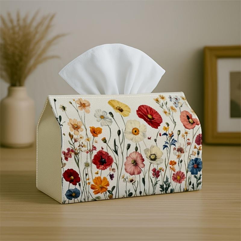 1pc Vintage Botanical Wildflower Tissue Box Cover,Poppy Daisy Bloom Field High-Quality,Durable,Lightweight,Foldable Storage,Ideal for Living Room and