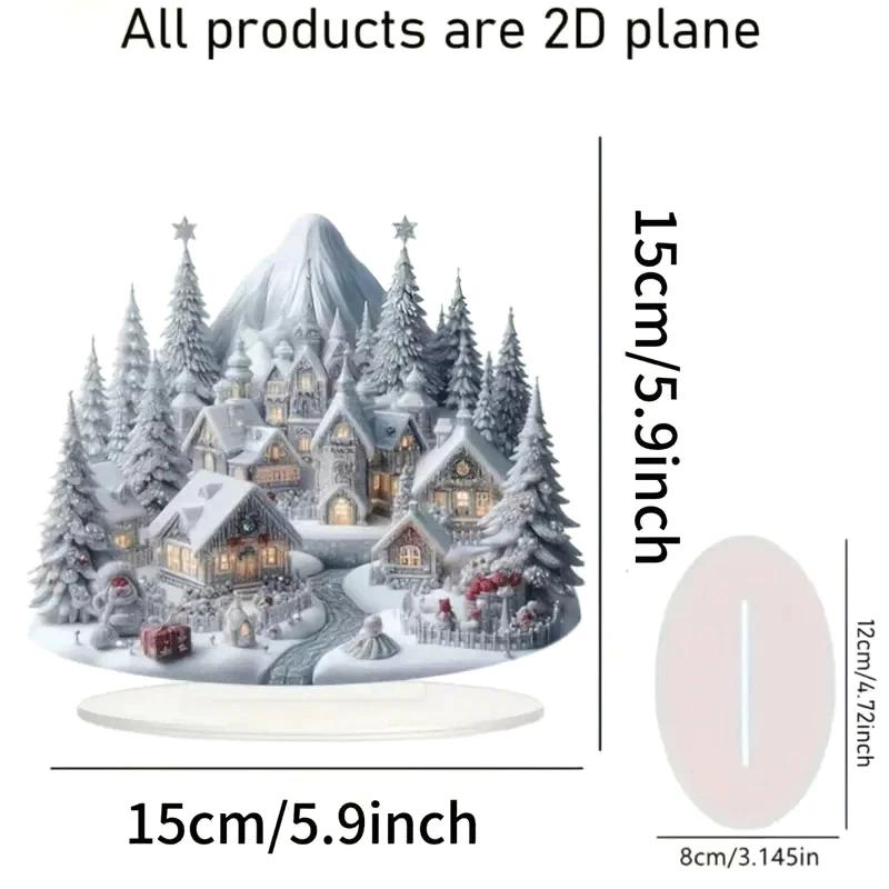 

2D Acrylic Christmas Snowhouse and Reindeer Scene, Flat Tabletop Ornament for Home Office Decor, Festive Party Photo Prop