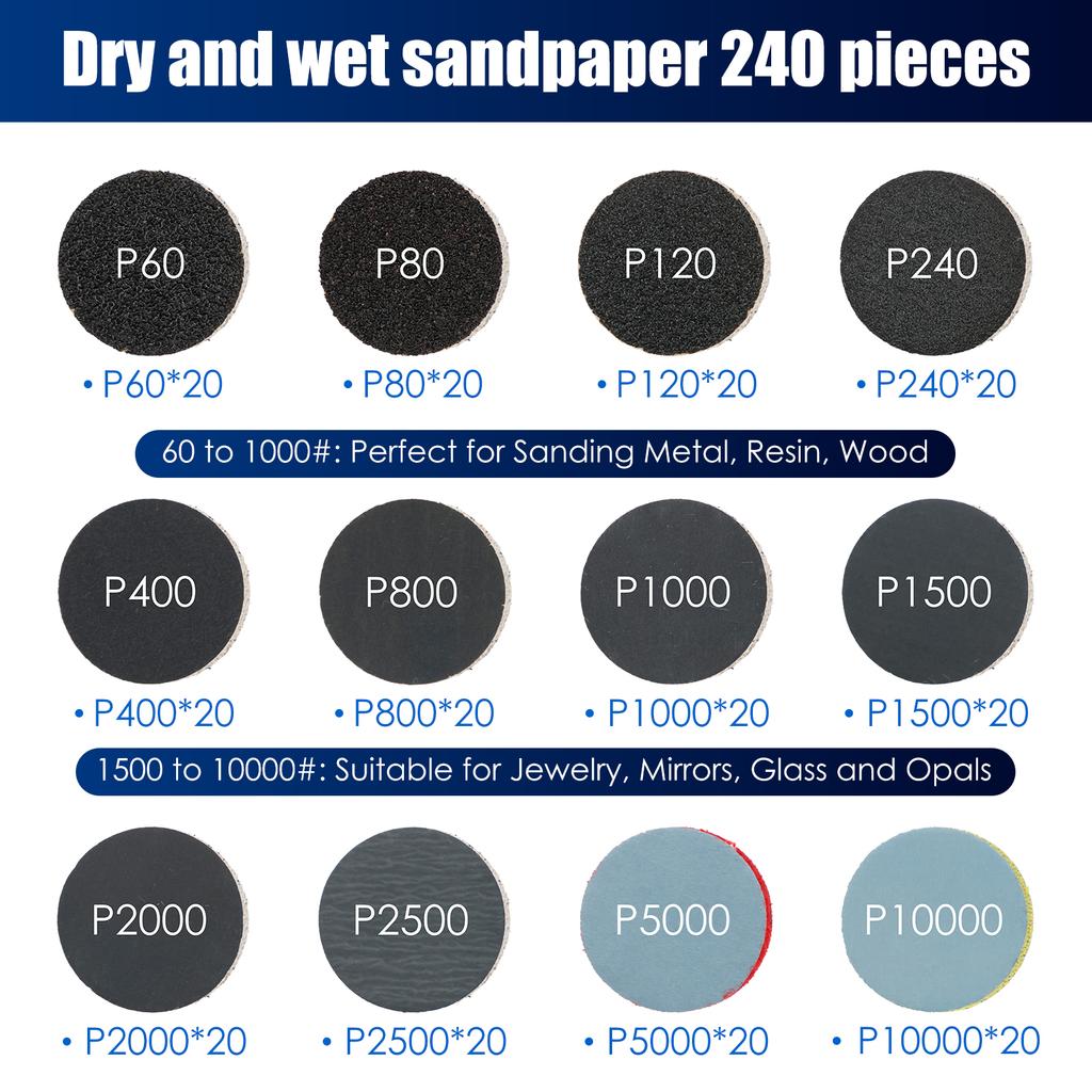 268Pcs Wet Dry Sanding Discs Efficient Cutting Hook and Loop Sandpaper Fine Grinding Effect Sanding Disc Pad for Polishing Tool