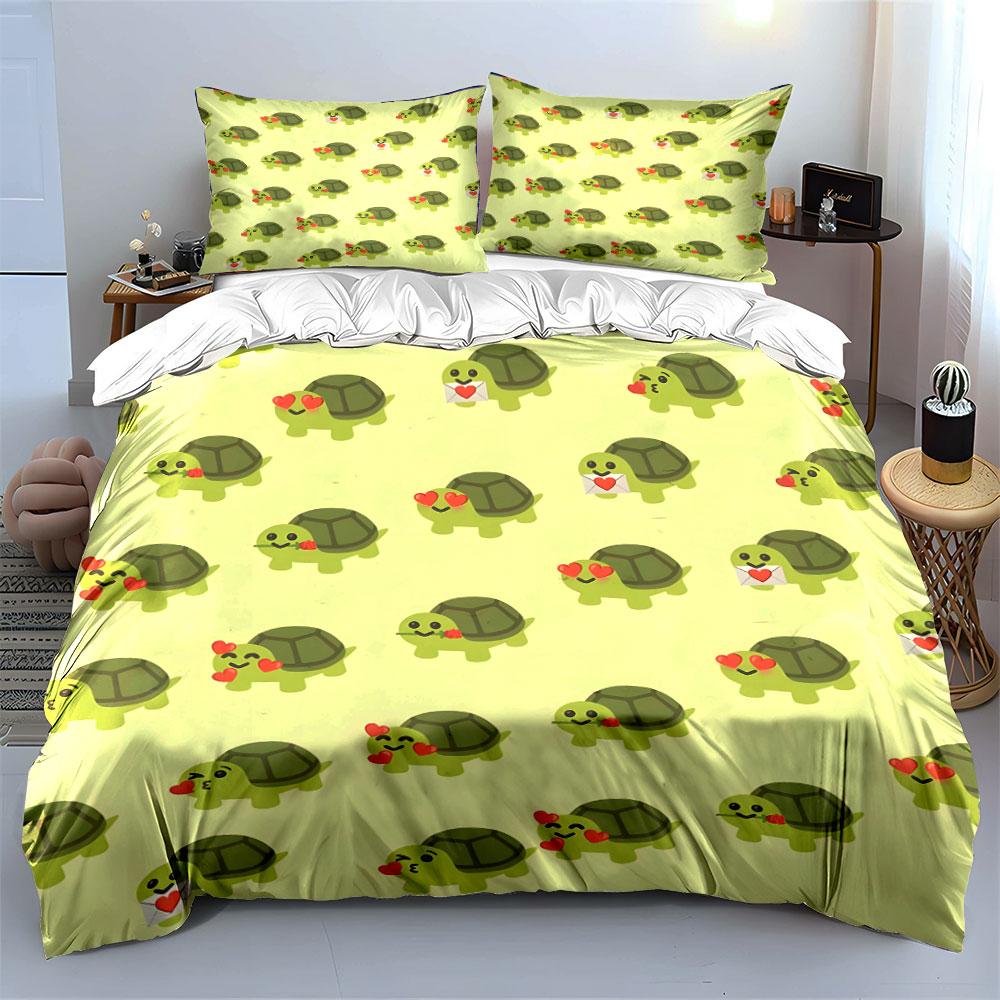 Cute Turtles Pattern Three-Piece Set Soft Comfortable Duvet Cover Bedding Set Included 1*Duvet Cover & 2*Pillowcases, Gift