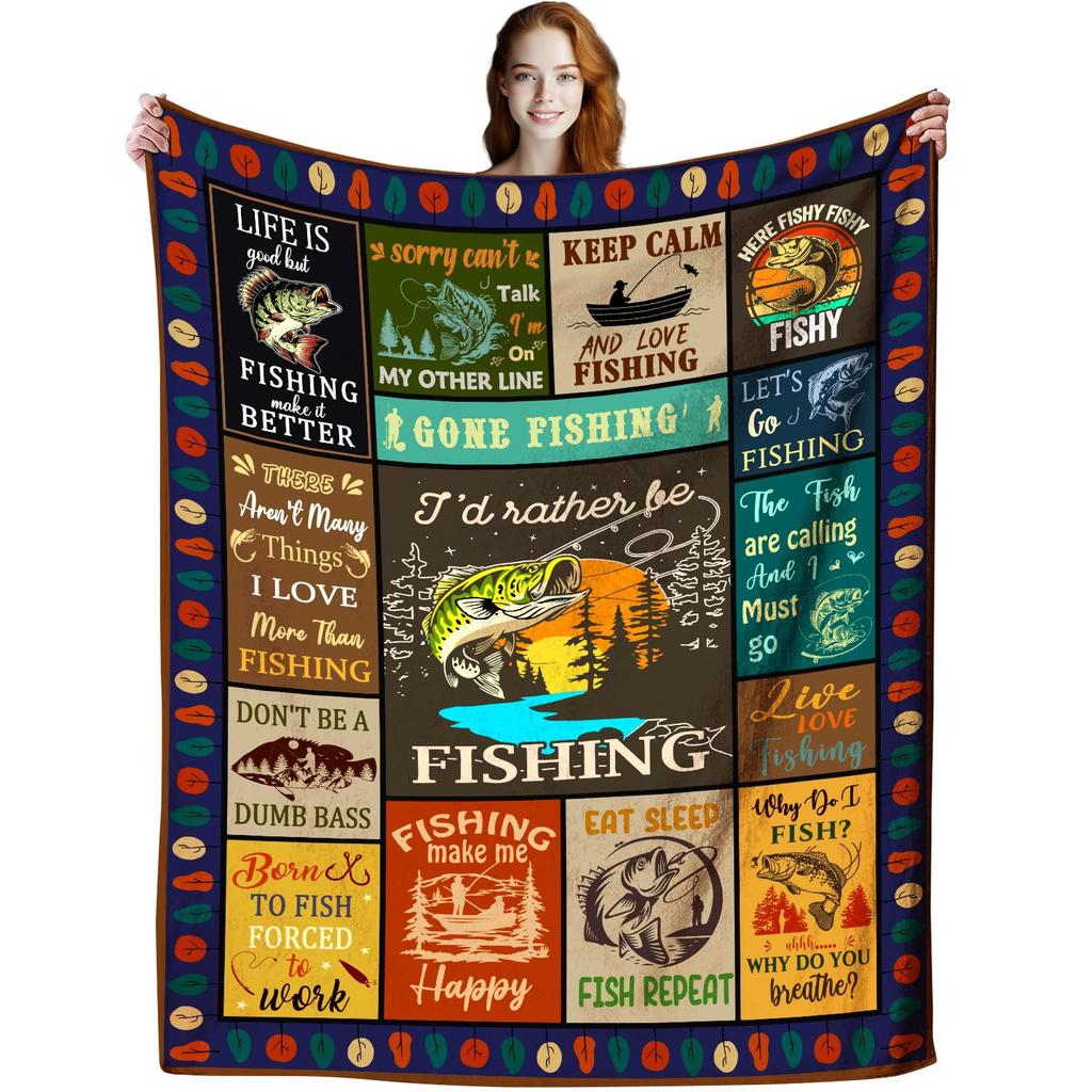 Fish Print Blanket Gift For Fishing Lovers Flannel Blanket Sofa Blanket