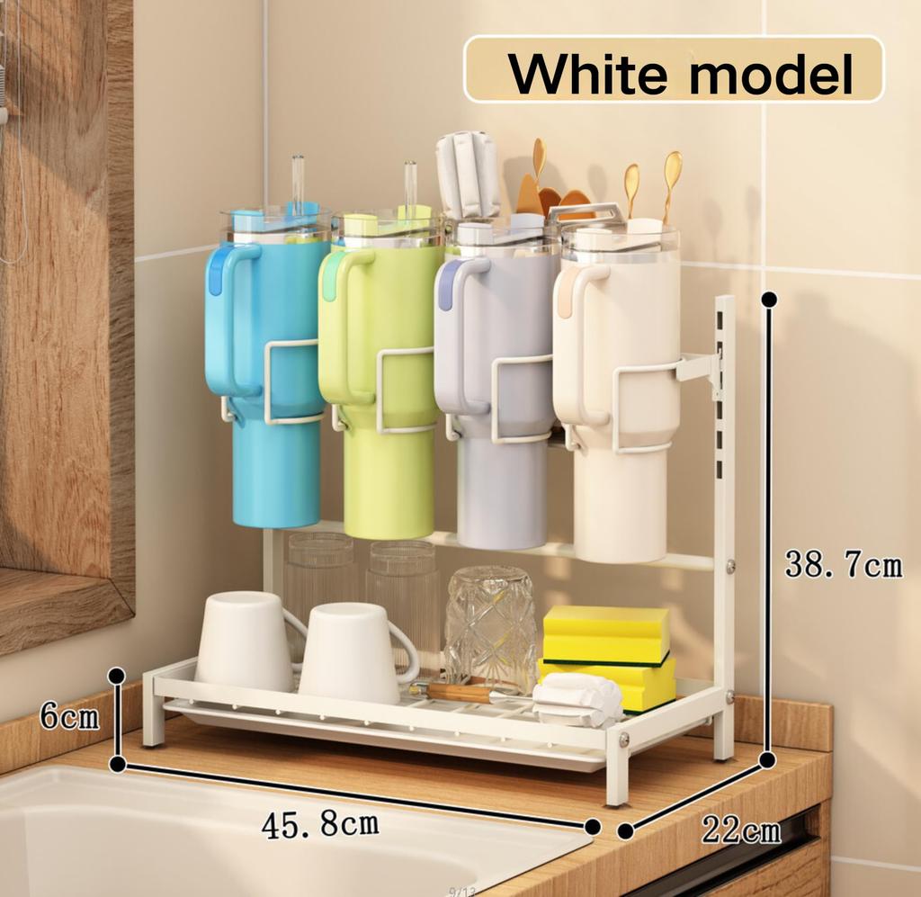 Metal Adjustable Tumbler Drying Rack For Stanley Cup Water Bottle Organizer For Kitchen Countertop White Thermos Holder