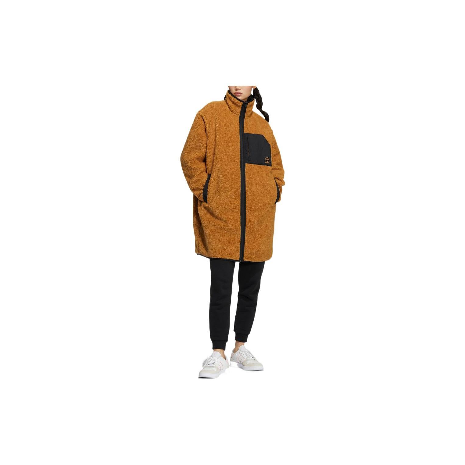 (WMNS) adidas Neo Colorblock Logo Print Stand Collar Cotton Jacket Asia Sizing Tan Black Women s HN2448 M
