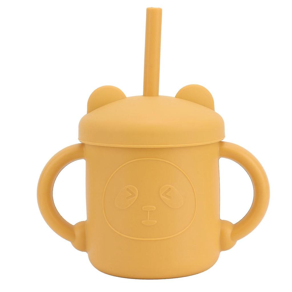 1 Pcs Silicone Sippy Cup Panda Pattern Baby Learning Training Cup Drop Resistant Silicone Sippy Cup with Handles Spout Lid