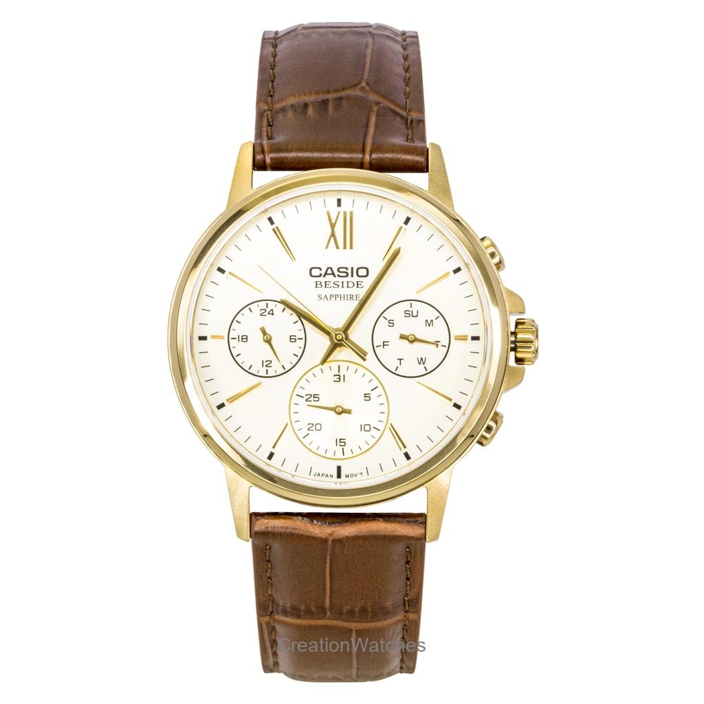 Casio Beside Analog Leather Strap Gold Dial Quartz BMS-300GL-5AV Men s Watch золотой