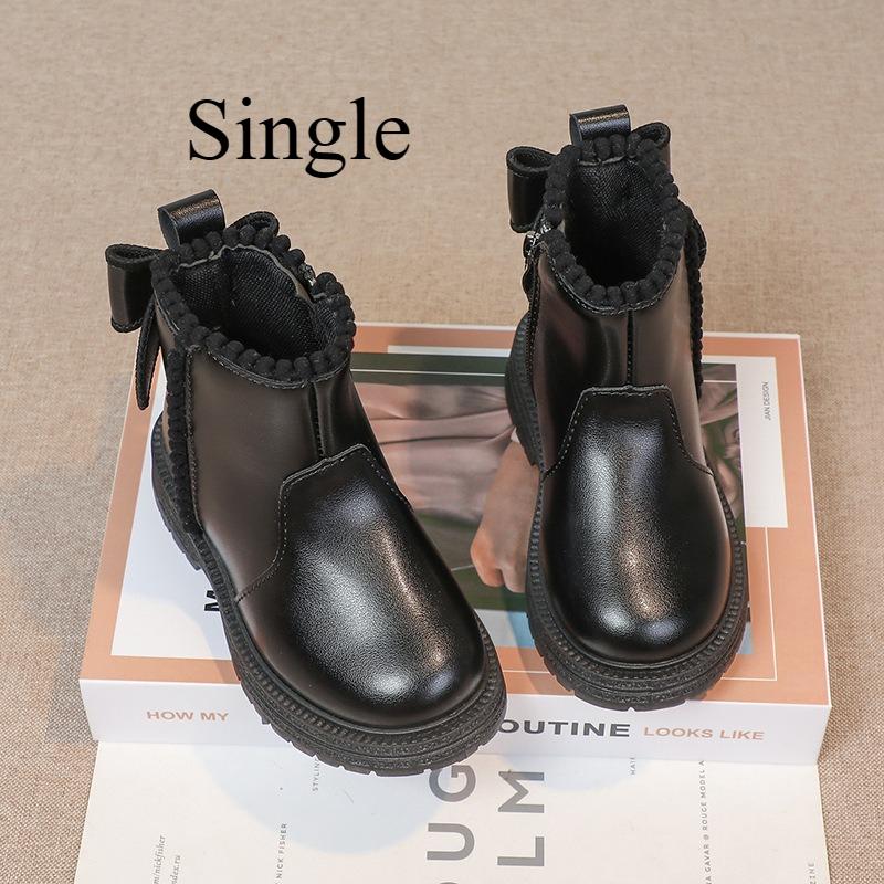 Children's Princess Style Single Boots Plus Velvet Short Boots Non-slip Soft Sole Leather Boots Side Zipper Warm Cotton Boots