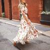 Abito Maxi Vintage a Fiori Stampa Floreale Primavera Moda Donna da Ufficio Elegante Manica Lunga Girocollo Abiti da Donna