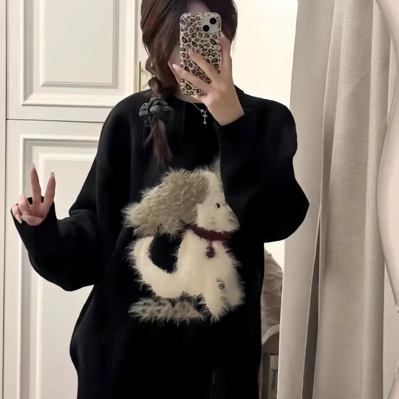 Winter Round Neck Pullover Lazy Style High-end Sweater Women's Soft Waxy Loose Outer Women's Knitted Sweater Top