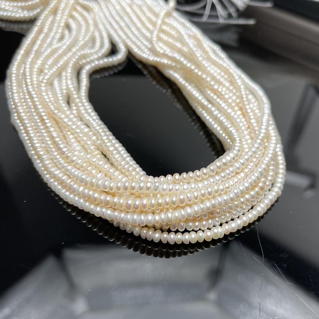 1String, White Natural Freshwater Pearls, Handmade Flat Pearl Beads for Jewelry Making DIY Necklaces Crafts (Beads 3-4mm, Length 36cm)