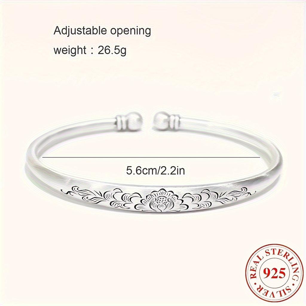 Elegant 925 Sterling Silver Double-bead Bracelet with Exquisite Floral Pattern, Adjustable Size, Made of 925 Sterling Silver