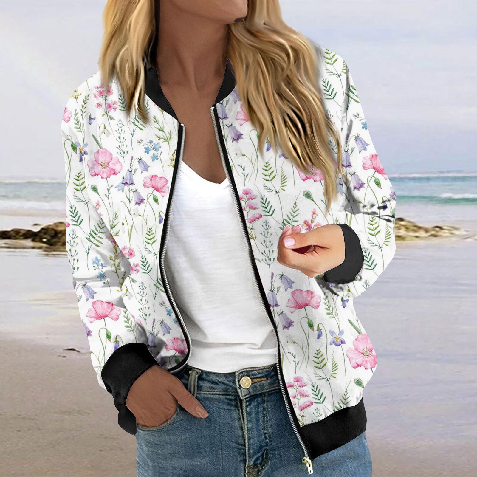 

Женская модная повседневная куртка на молнии с принтом и карманами, длинное пальто с рукавами L розовый